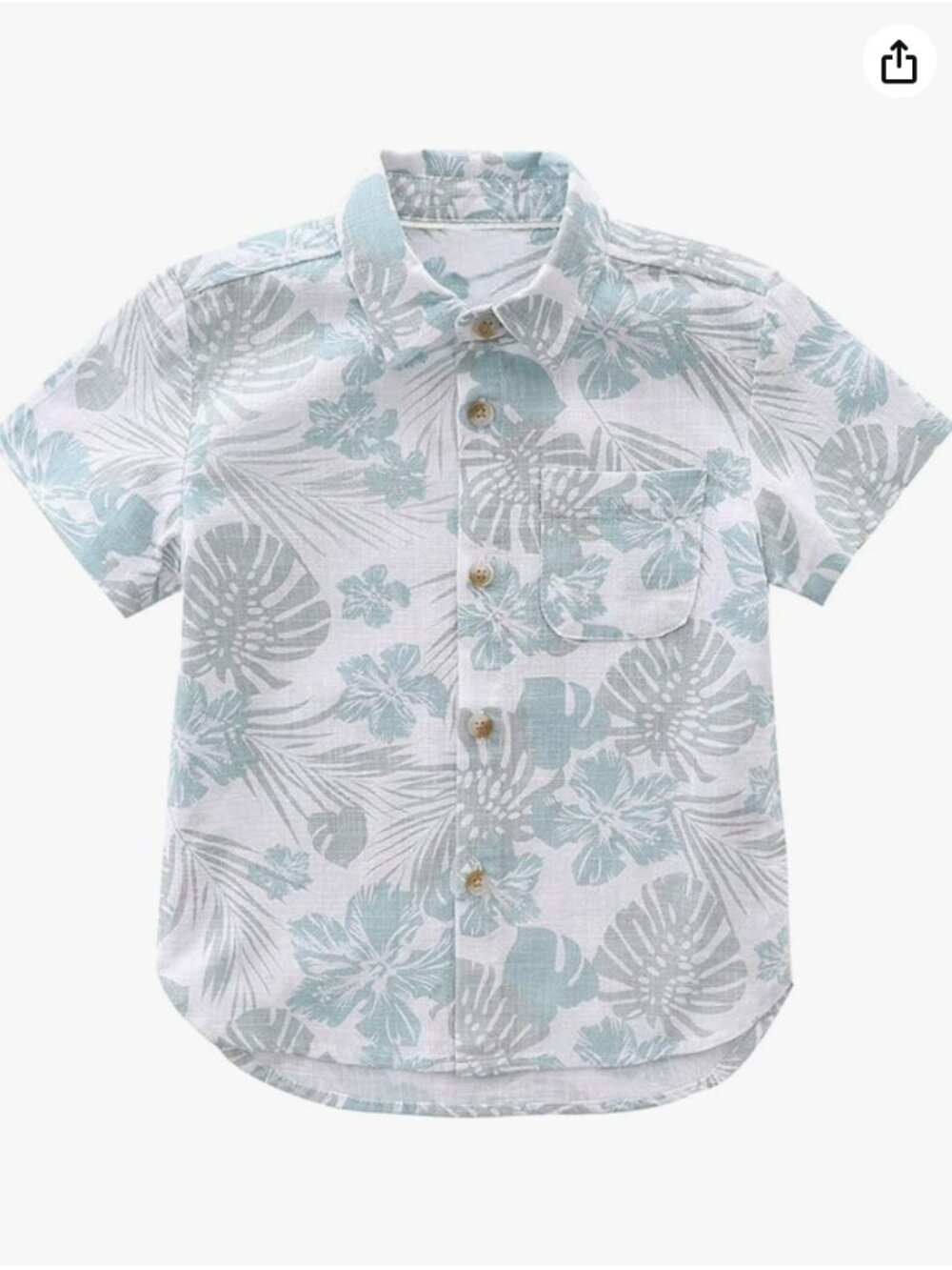 Boys MoMoLand 100% Cotton Short Sleeve Button Down Shirt in Aqua Leaf